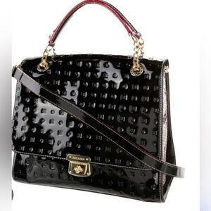 NWOT ARCADIA BLACK PATENT ITALIAN LEATHER SATCHEL BAG